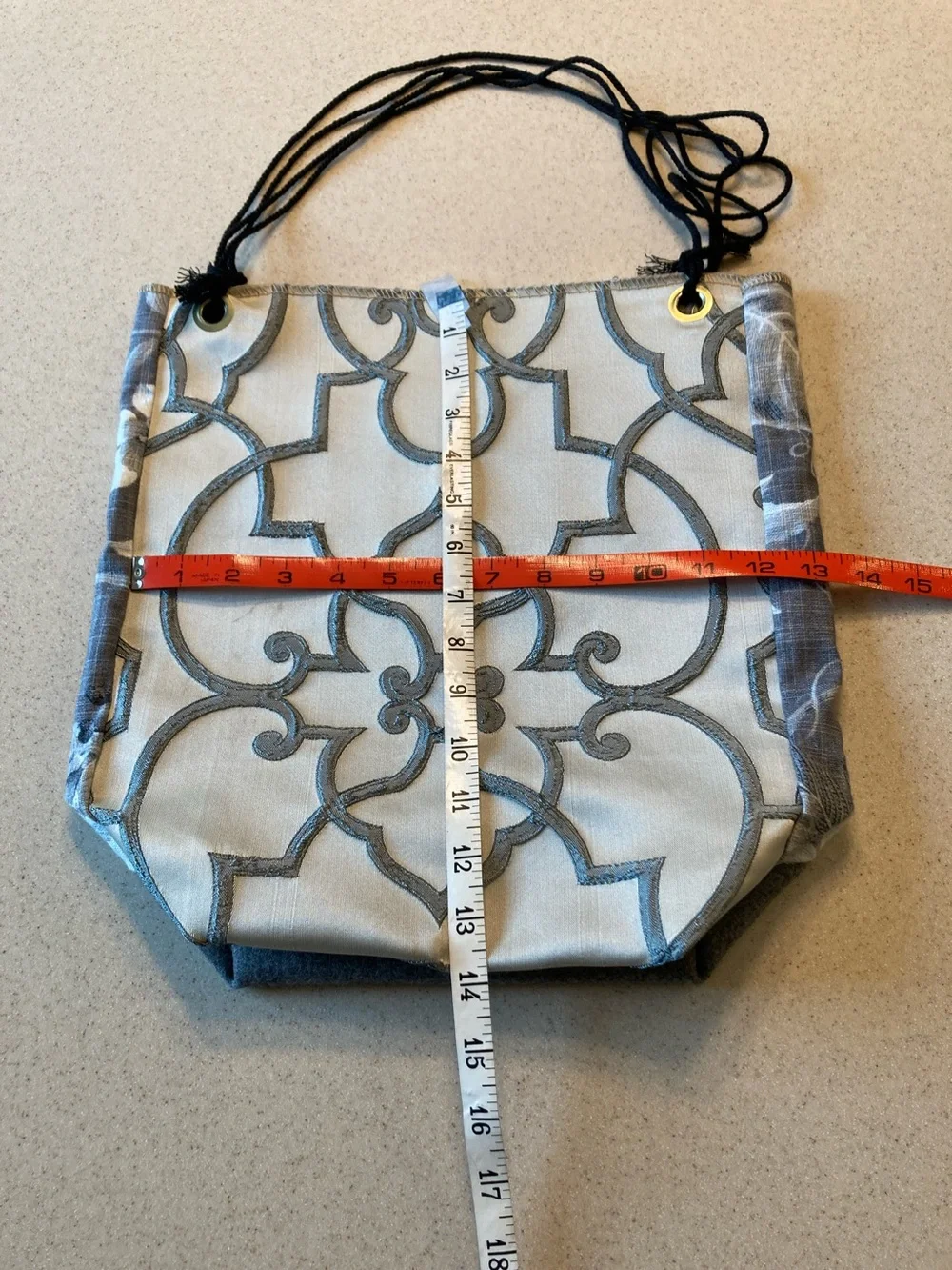 Hand Crafted Cream Silver Gray Embroidered Tote